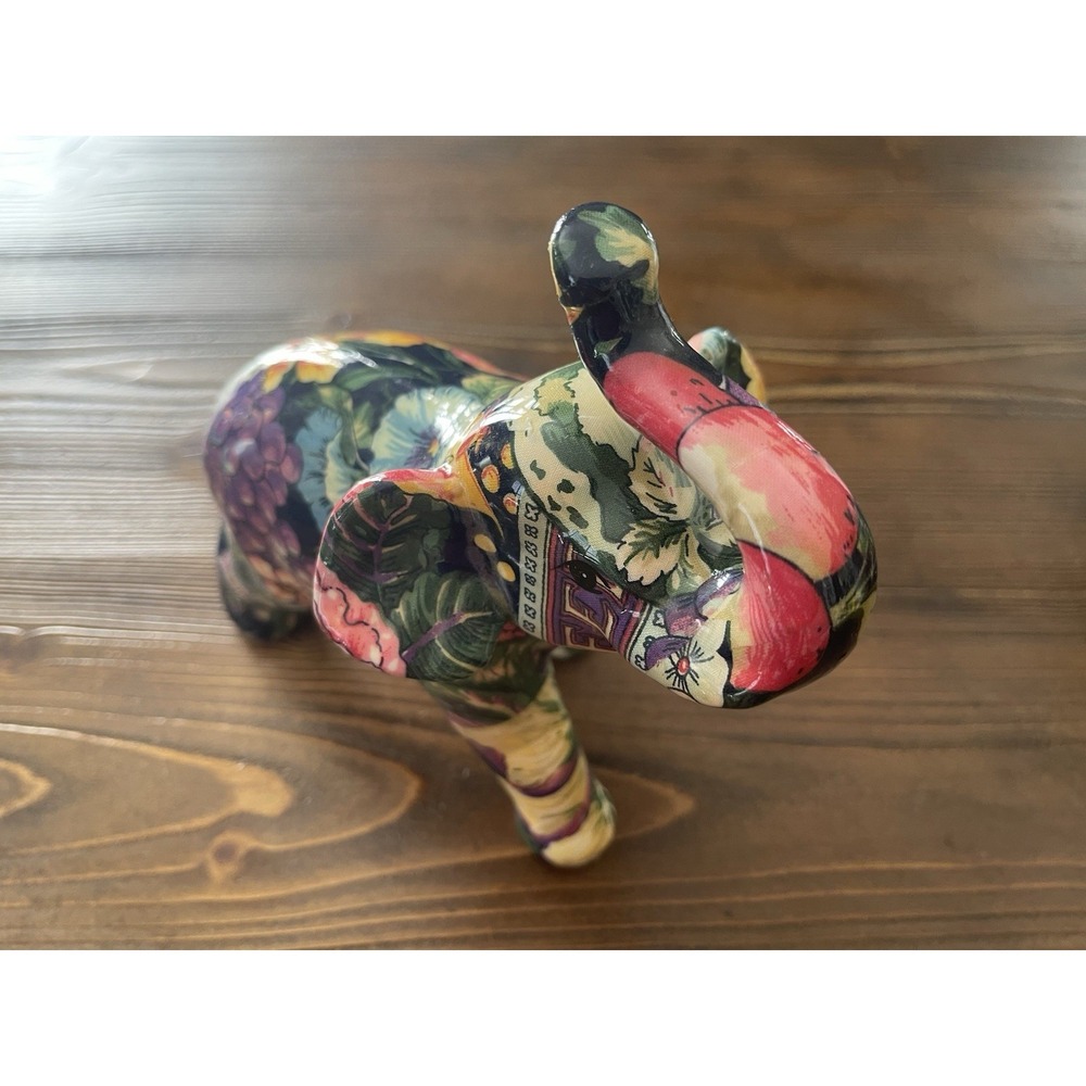 Colorful Floral Elephant Figurine 8" Decoupage Style Boho Decor Made‎ in China
